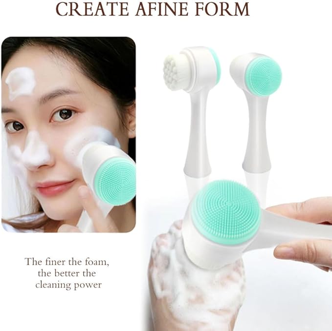 Face Washing Set, Manual Facial Cleansing Brush, 2-in-1 Skin Care face Brush, Silicone Facial Scrubber,Equipped with Headbands, Wrist Band, Facial Mask Brush and Powder Puff（Blue 6pcs）