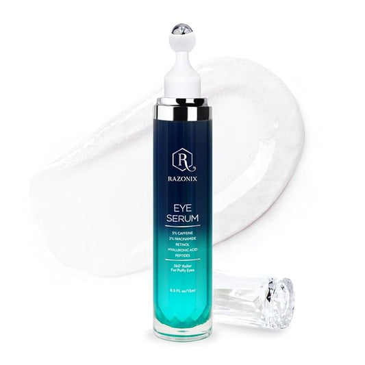 Eye Bags Treatment for Men and Women: Caffeine Eye Cream for Dark Circles – Cooling Roller for Puffiness Reducer (Medium, Unscented)