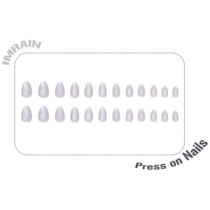 IMRAIN Cat's Eye Press on Nails Medium Almond Fake Nails Purple Glitter Acrylic Nail Supplies Glossy Glue on Nails Full Cover False Nails Chrome Aurora Artificial Stick on Nails for Women Girls 24Pcs