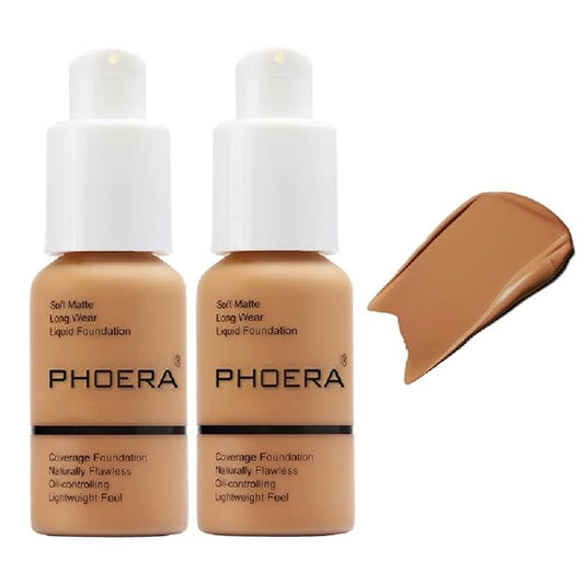 2 Pack PHOERA Foundation 106 Warm Sun Makeup,Full
