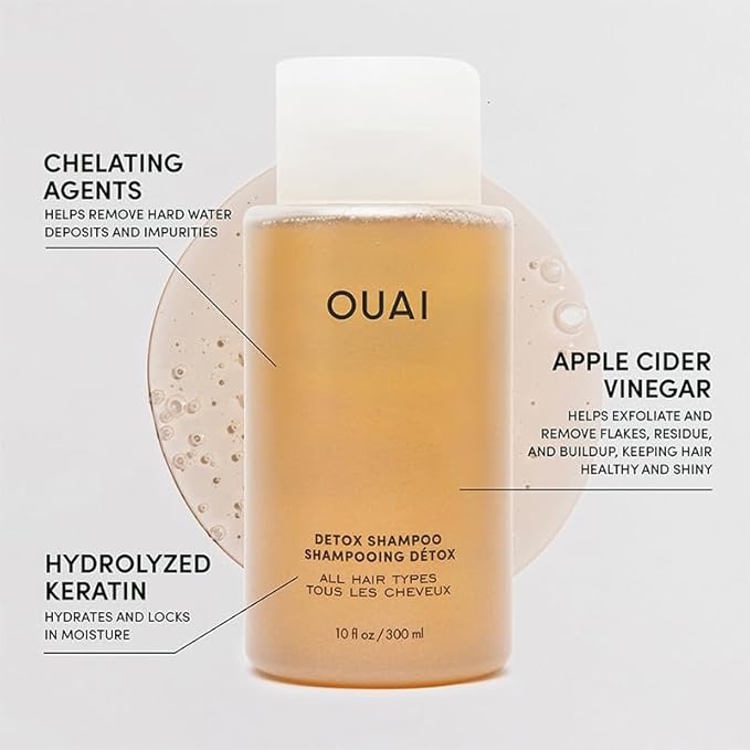 OUAI Detox Shampoo Travel Size - Clarifying Shampoo for Build Up, Dirt, Oil, Product and Hard Water - Apple Cider Vinegar & Keratin for Clean, Refreshed Hair - Sulfate-Free Hair Care (3 oz)