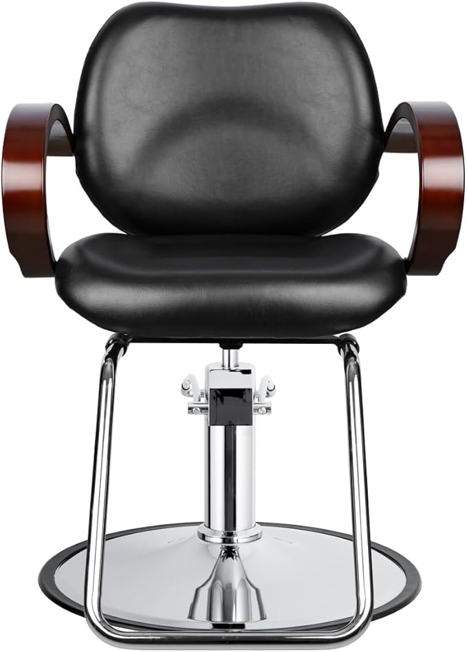 Ashburn Wide Salon Styling Chair in Black, Round Chrome 360° Swivel Hydraulic Small Footprint | Minerva Beauty