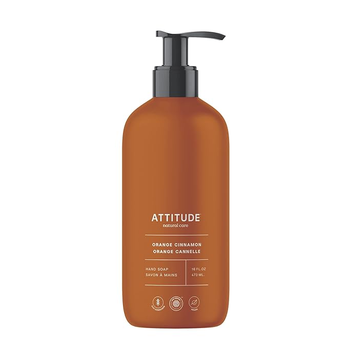 ATTITUDE Liquid Hand Soap, EWG Verified, Plant and Mineral-Based, Vegan Personal Care Products, Orange Cinnamon, 16 Fl Oz