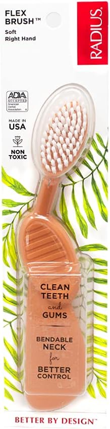 Radius Toothbrush Flex Brush BPA Free & ADA Accepted Designed to Improve Gum Health & Reduce Gum Issues - Right Hand - Orange White - Pack of 1