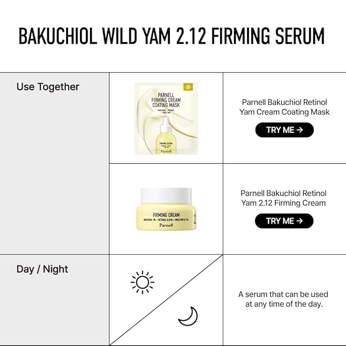 Parnell Bakuchiol & Friming Serum with Wild Yam 2.12% Concentrate (1.01 fl.oz) | Plant-Based Anti-Aging & Firming Treatment for Smoother, Youthful Skin | K-Beauty