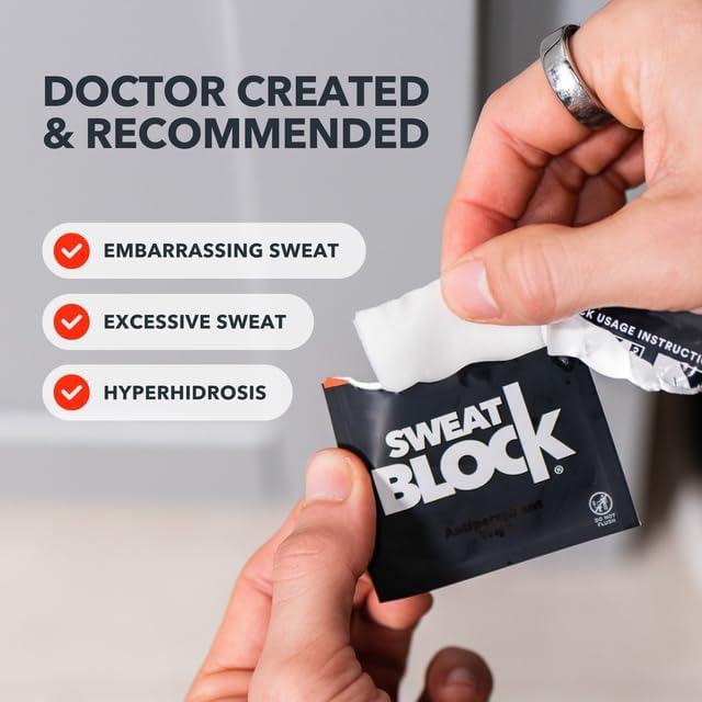 SweatBlock Antiperspirant Wipes - Maximum Clinical Strength - Treat Hyperhidrosis & Excessive Sweating for Men, Women, & Teens - up to 7 Days Protection Per Wipe - Dermatologist Tested - 20 Wipes