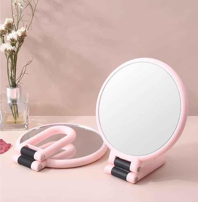 1X 5X Handheld Mirror with Handle for Travel， Magnifying Mirror, Magnification, Rotation Adjustable Handle, Double Sided Folding, Mirror for Women for Eyes Makeup Travel Table Desk Shaving