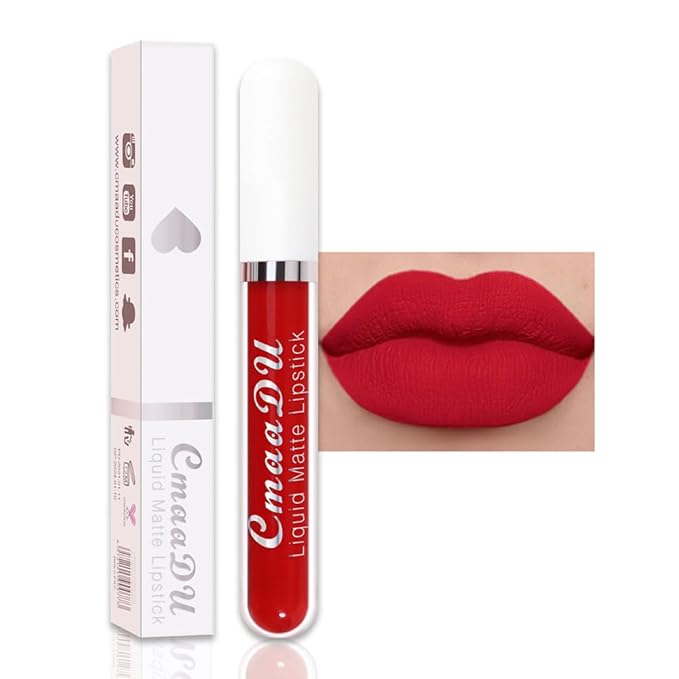 evpct 1Pcs Bright Sexy Red Liquid Matte Lipstick Lipgloss Set for Women, labiales mate 24 horas originales matte larga duracion 24 Hour Lipstick Lip Stains Long Lasting Waterproof 24, 14#