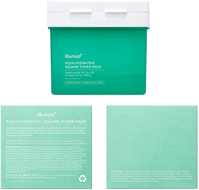 Aqua Hydrating Square Toner Pads for Long-Lasting Skin Moisture Barrier with Xylitylglucoside & Kakadu Plum Extract Exosome [Vegan & Korean Skincare] – 60 Pads(9.17 fl. oz)