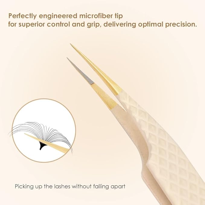 Beige Fiber Tip Lash Tweezers for Eyelash Extensions – SS Shape for Isolation & Classic Lashes, Professional Lash Extension Tool