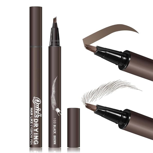 Kaely Microblading Eyebrow Pen with Multiple Fork Tips, Square Brush Magic Eyebrow Contouring Pen Waterproof, 3d Eye Brow Pencils for Women, Create Natural Hair-Like Brows, 103 Black Brown