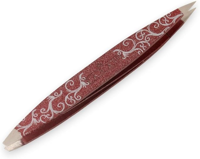 F.A.R.A.H Z-Tweeze Professional Stainless Steel Dual Ended Precision Tweezers - Aurora Collection (Red Scrolls)
