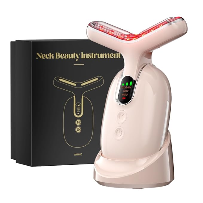 Neck Face Massager, Multifunctional Facial Massager, Face Sculpting Tool for Skin Care with Vibration, Thermal (Pink Silver)