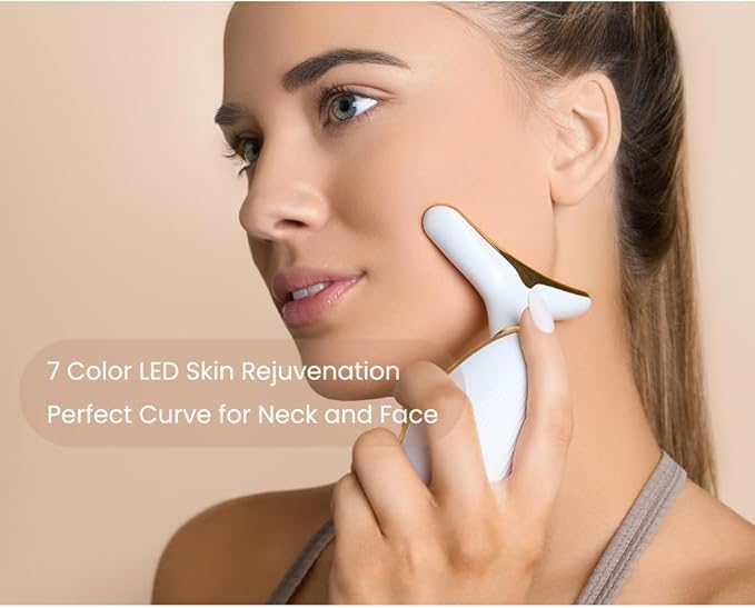 Red Light Therapy Face Massager Tool - with 7 LED Colors - Skin Care Beauty Device for Neck and Facial Tightening and Lifting