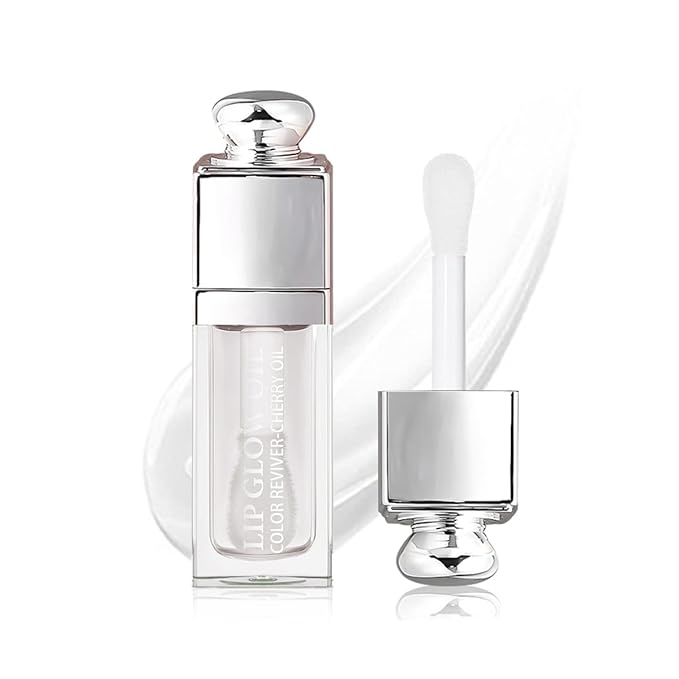 Hydrating Lip Glow Oil, Lip Oil Gloss Transparent Toot Tinted Nourishing Long Lasting Repairing Lightening Lip Lines (CLEAR) 0.2 OZ