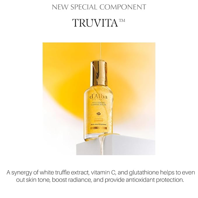 d'alba Piedmont Vita Toning Capsule Serum, Daily Vita Boost for Luminous Skin, Double Vitamin Formula, Big Size (3.38fl. oz.)