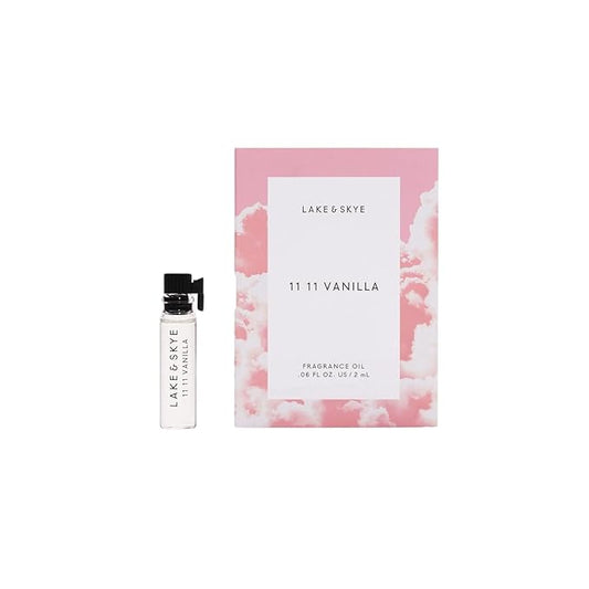 Lake & Skye 11 11 Vanilla Fragrance Oil 0.06 fl oz (2ml), Mini Perfume, Unisex Fragrance, Warm & Sweet Scent, Vanilla and Musk Notes, with Essential Oils, Long-Lasting Fragrance, Travel-Friendly