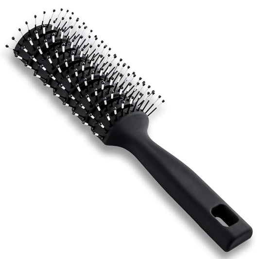 Vented Styling Brush with Ball-Tipped Bristles for Blow Drying Wet, Short, Curly, or Straight Hair for Men and Women (Black)