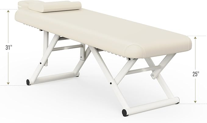 pouseayar Adjustable Massage Table with Face Pillow & Headrest, Sturdy and Solid, Silent and Easy to Adjust for Treatment Table Physical Therapy Table Spa Facial Bed - Fixed Backrest, Beige Gray