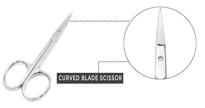 Eyebrow Scissors & Small Cuticle Scissors, Curved Blade Manicure TSA Scissors. Stainless-Steel Scissors for Eyelashes, Facial Hair, Pubic, Men Moustache & Beard.