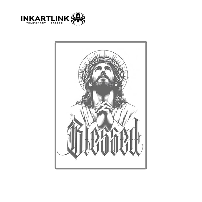 INKARTLINK Semi Permanent Tattoo, Temporary Tattoo, party tattoo, beautiful and realistic design, fun tattoo experience, cruelty-free, non-reflective, waterproof (Jesus)