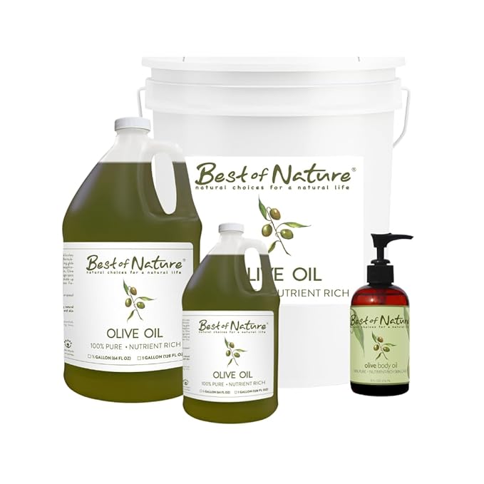 Best of Nature 100% Pure Olive Massage & Body Oil - Cold Pressed, Unscented Moisturizer for Skin & Hair, Bath Oil, Half Gallon (64 fl oz)