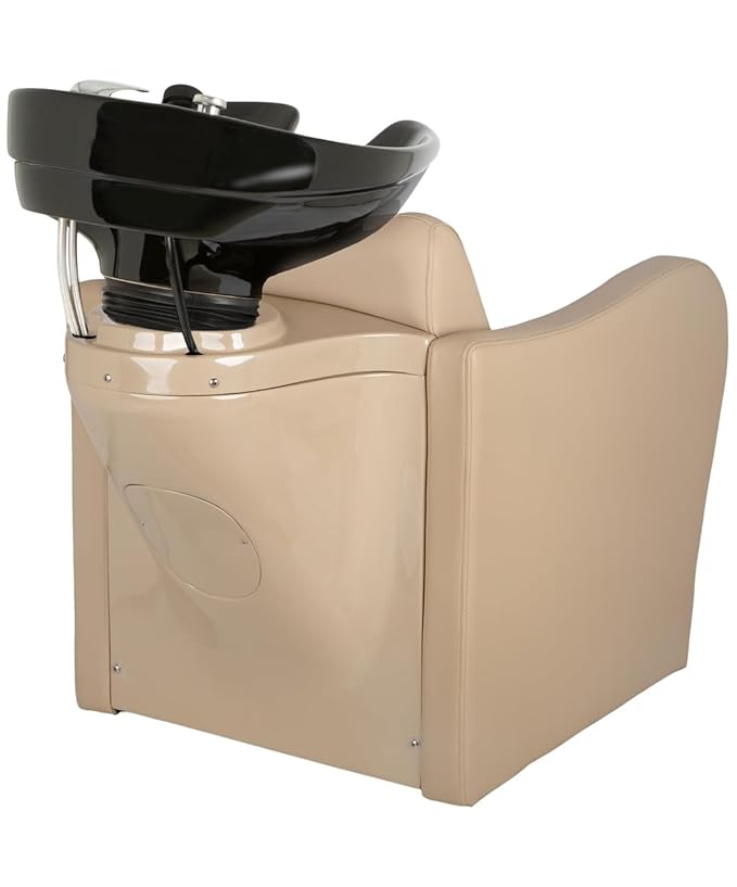 Buy-Rite Lexus Backwash Unit with Tilting Black Porcelain Shampoo Bowl, Extra Wide Foam Padded Seat, Kick-Out Leg Rest & European Style Single Handle Faucet - Sand Salon Shampoo Chair, TS-8018B