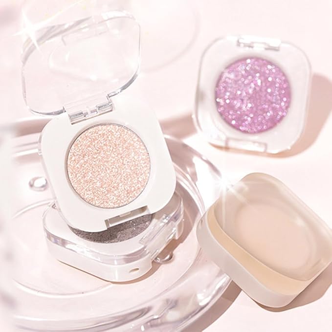 2Pcs Glitter Shimmer Sparkle Eyeshadow Palette Makeup For Mature Women, Light Brown Pearl White Glitter Shimmer Metallic Holographic Multichrome Cream Iridescent Single Monochrome Eye Shadow Makeup