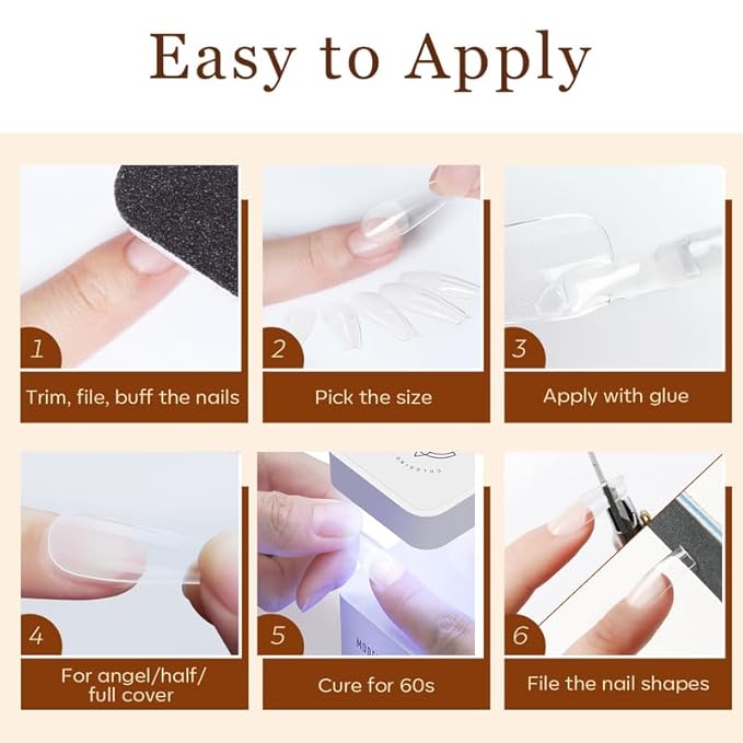 Modelones Long Coffin Nail Tips - 500Pcs Pre-shaped Half Matte Full Cover Fake Nails Gel Tips Acrylic Press on Manicure Extension DIY 10 Sizes