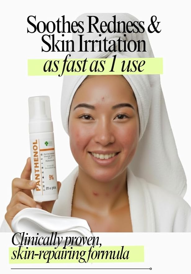 9% Panthenol Foam Spray - Redness Relief Moisturizer | Acne, Burn & Skin Repair with Aloe & Hyaluronic Acid – Post-Laser, Stitches, Tattoo & Hair Transplant, 5Oz