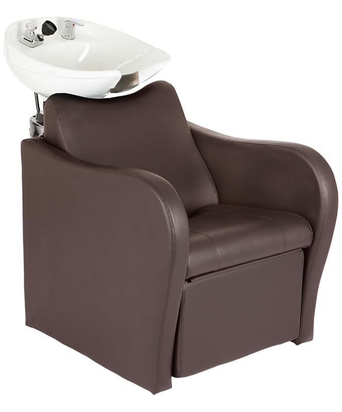 Buy-Rite Lexus Backwash Unit with Tilting White Porcelain Shampoo Bowl, Extra Wide Foam Padded Seat, Kick-Out Leg Rest & Single Handle Faucet - Salon Shampoo Chair, TS-8018B-ESP-WHITEBOWL