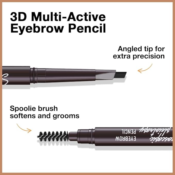 4 Pcs Ultimate Eyebrow Retractable Definer Pencils,Dual-Sided Natural Soft Textured Eyebrow Pencil for Daily Look Eyebrow Makeup,Brow Brush,Fine Tip lapiz de cejas-Black