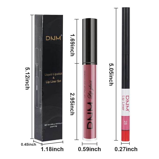 evpct 2Pcs Chestnut Mauve Rose Red Matte Lip Liner and Pencil Colorstay Lipstick Set Long Lasting Lipstick Set 24H and with Lip Liner labiales mate 24 horas originales matte larga duracion 24 28#