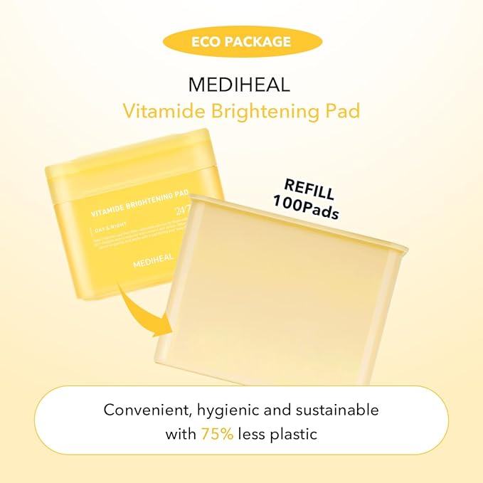 (Only Refill) Mediheal Vitamide Brightening Pad (100 Pads) - Radiance Boosting Pads for Clear, Illuminating Skin - Vegan Gauze Pad