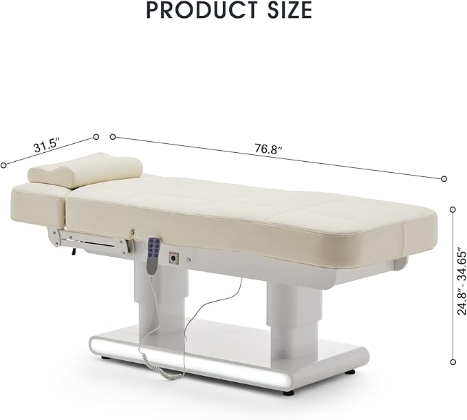 3 Motor Full Electric Spa Facial Beauty Bed Tattoo Medical Treatment Table Aesthetic Chair with Thermal Heated & Armrest for Salon Esthetician Doctor Podiatry