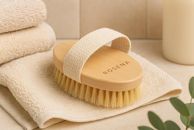Dry Brushing Body Brush - Best for Exfoliating Dry Skin, Lymphatic Drainage and Cellulite Treatment - Organic Spa Exfoliator and Massage Scrub Brush with Natural Boar Bristles (Oval)