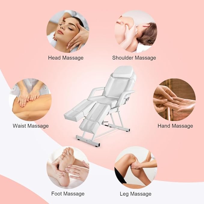 Artist hand Tattoo Table Split Footrests Beauty Bed with Tray Tattoo Chair for Client Facial Extendable Headrest, Footpad Massage Bed for Eyelash Extensions Tattoo Chair (White)