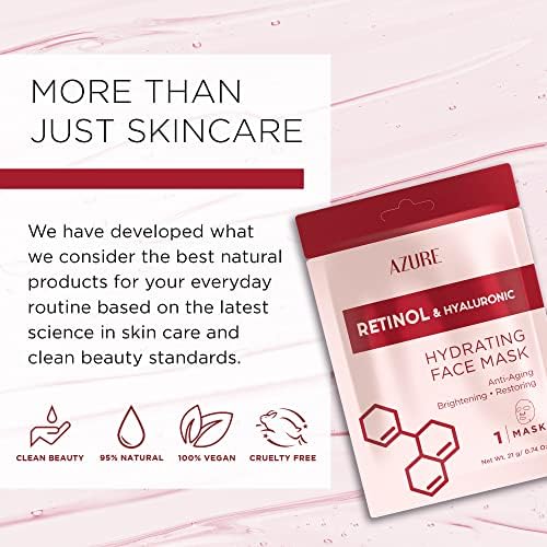 Azure Cosmetics Retinol & Hyaluronic Acid Anti Aging Facial Sheet - Rejuvenating & Hydrating Face Mask - Helps Reduce Fine Lines & Wrinkles, Smooths & Repairs - Made in Korea - Pack of 5
