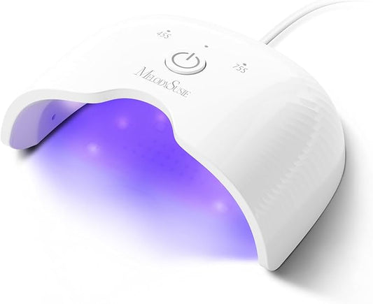 MelodySusie Small LED UV Nail Lamp with Lightweight Design, P-ART06F Nail Dryer with Simple Button Control Cures All Soft Gels at Home, Especially Half-Cured Gel, Base Coat & Top Coat White