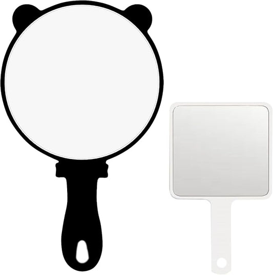 2 Pcs Compact Hand Mirror – High Definition Glass, Big Men or Women Barber Hand Mirrors with Handle, Mini Mirror for Personal Purse Pocket Travel and Gift(Black, 5.91" L x 9.84" W (Cat Ears))
