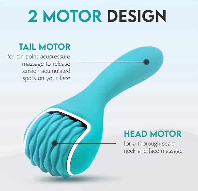 Silicone Ice Head Massage Roller for Head, Neck, Jaw, Ear, and Sinus Relief-Rechargeable Handheld Massage Roller with Comfortable Grip (Teal)