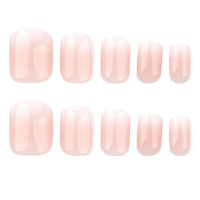 Pink Press On Nails Spring Acrylic Nails for Women - Ombre Designer Fake Nails Short Square 24PCS, Glossy Soft Gel with Glue, Outdoor Picnic/Wedding/Party Reusable Stick On Nails Gift