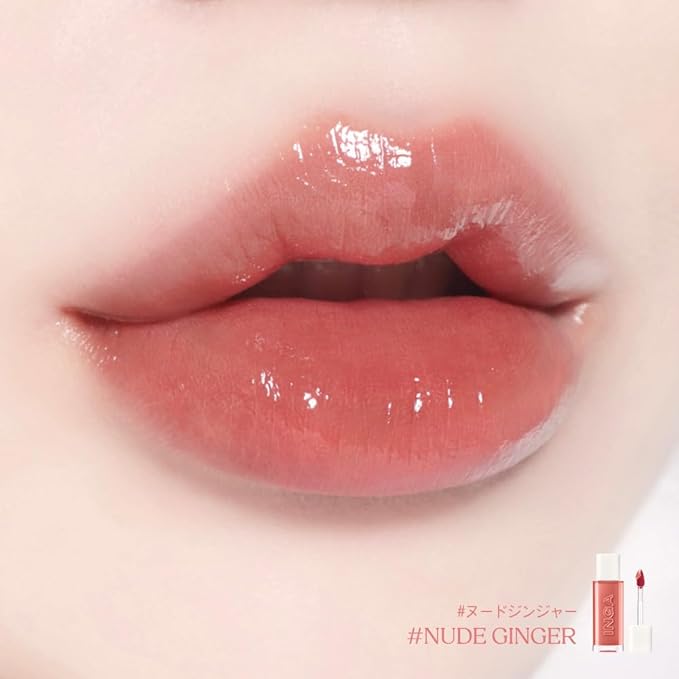 INGA Water Glow Lip Tint | Hydrating, Glossy Korean Lip Tint with Sheer Color & Glass-Like Shine | Long-Lasting, Non-Sticky Korean Lip Stain (NUDE GINGER)