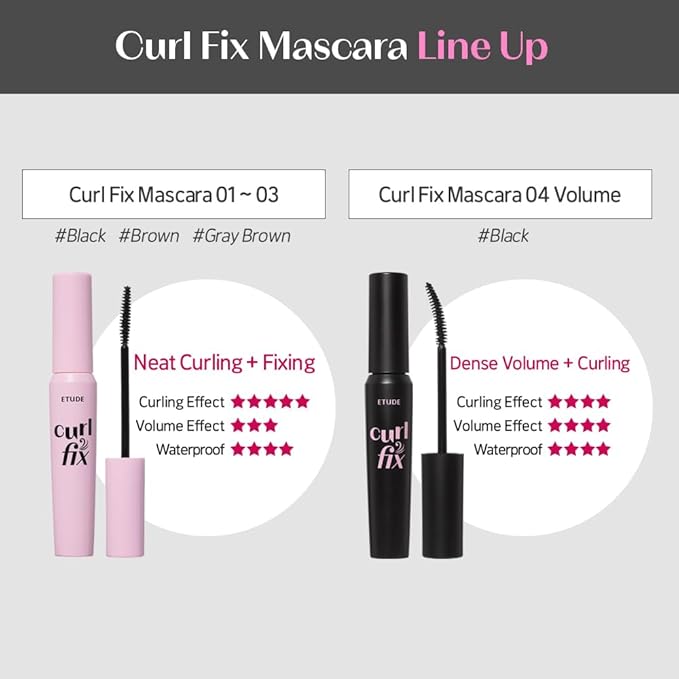 ETUDE Curl Fix Mascara Volume 1+1 Set, Lash Mascara, Strong Curl Up, Long-Lasting, Waterproof, Light-Weight, Korean Makeup, Beauty, Vegan Certified (0.54 Fl Oz)