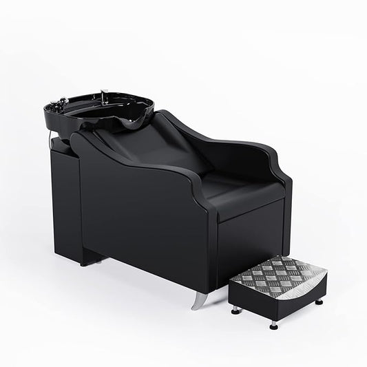 OmySalon Shampoo Backwash Unit with Large Porcelain Bowl, Salon Sink Hair Wash Chair Shampoo Station, Barbershop Beauty Spa Massage Hairdressing Equipment