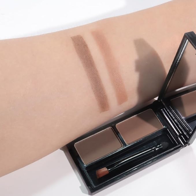 Brow Powder Kit – Long-Lasting Light Brown Gray Color Brow Filler for Full, Defined Natural Brows, Contour Palette with Double-Ended Brush, sombra para cejas-1#