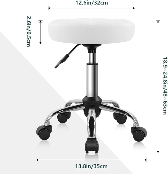 White Classic Swivel Stool with Wheel for Salon Work Home SPA Shop Height-Adjustable and Cost-Effective Rolling Stool Chair Small
