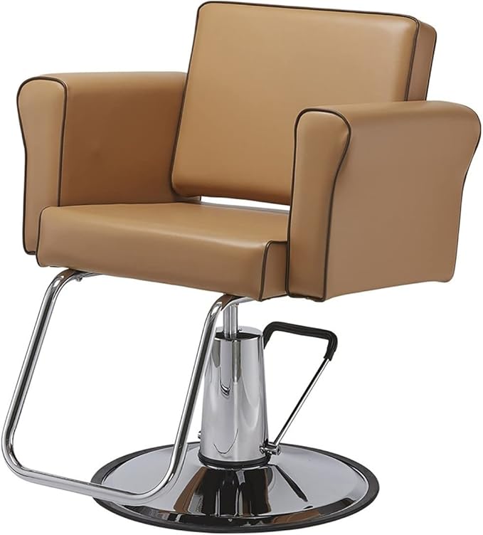 Pibbs Claire Styling Chair for Professional Salons, Padded Upholstered Seat & Back Cushions, Footrest, Birch Tree with Mochaccino Piping, Made in USA - PIB-3306-LEN07/LEN11