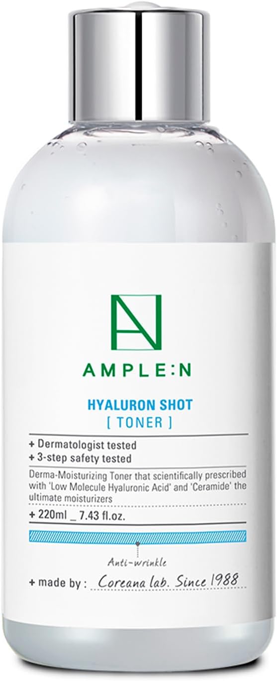 Hyaluron Shot Toner – Korean Hyaluronic Acid and Ceramide Hydrating Face Toner - Moisturizing Essence for Minimizing Wrinkles – Dewy Healthy Glow Skin Booster for Dry and Sensitive Skin, 7.43 fl.oz.