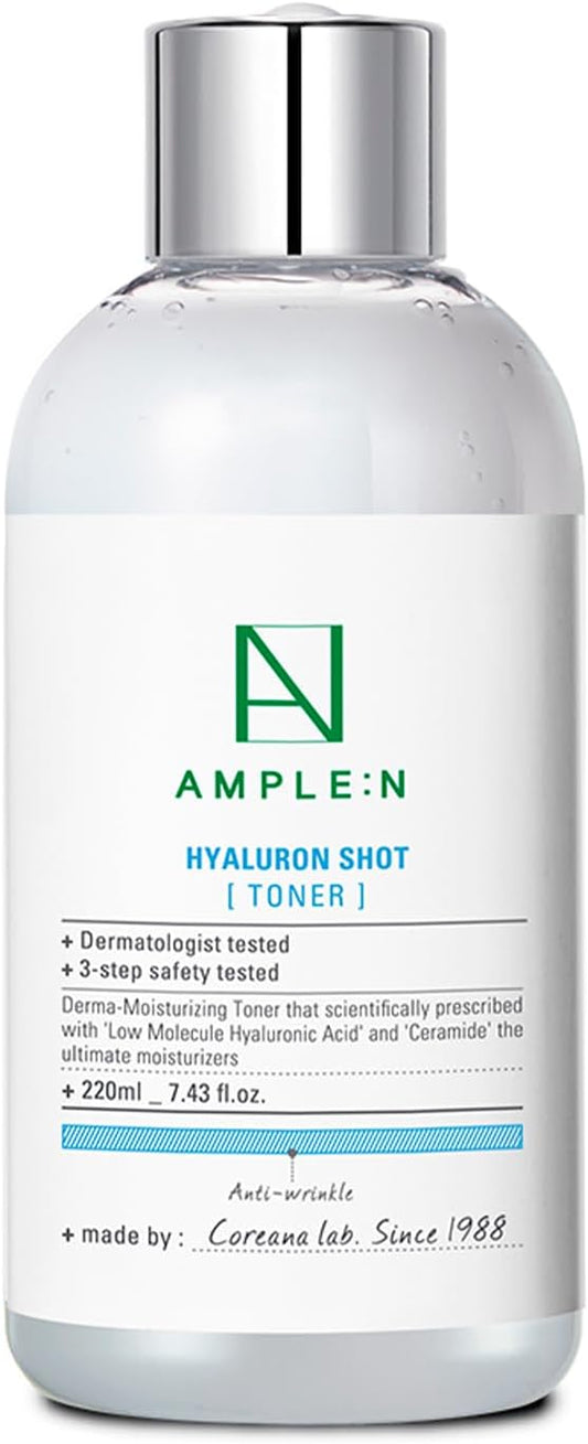 Hyaluron Shot Toner – Korean Hyaluronic Acid and Ceramide Hydrating Face Toner - Moisturizing Essence for Minimizing Wrinkles – Dewy Healthy Glow Skin Booster for Dry and Sensitive Skin, 7.43 fl.oz.